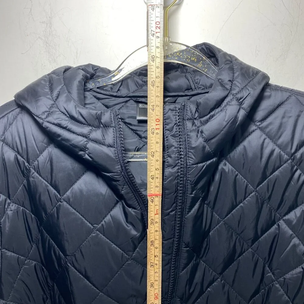 Puffer Quilted Buckle Long Coat Belted Preppy Lightweight Fifted Womens M Black‎